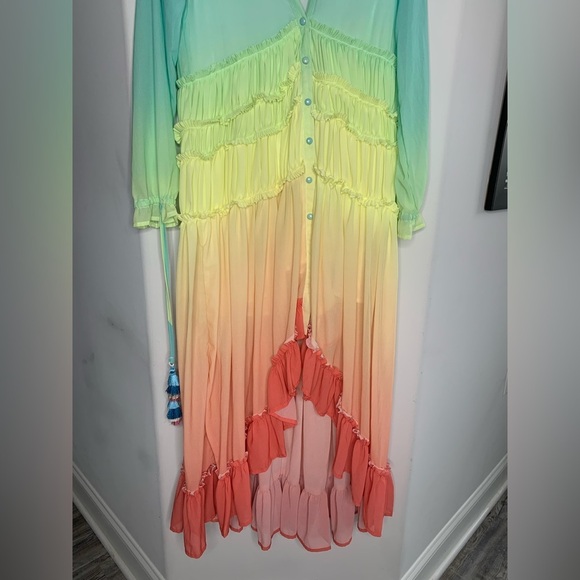 Linjia Shop High Low Ruffled Rainbow Colorful Boho Maxi Dress - Picture 6 of 9